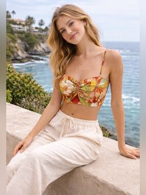 NWT Cara Cara  Floral Linen Crop Top in Newberry Tropic Clay Size S